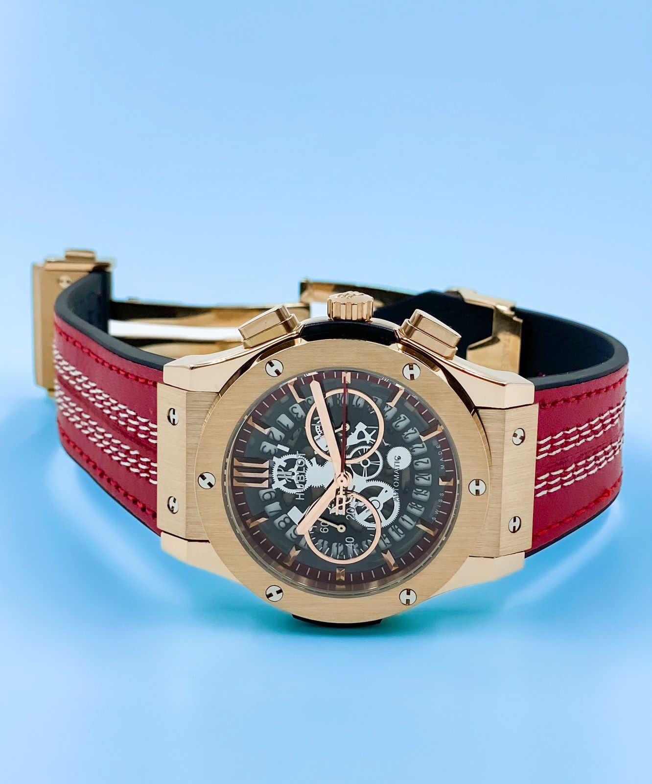 hublot big bang - Red leather strap maurya watch