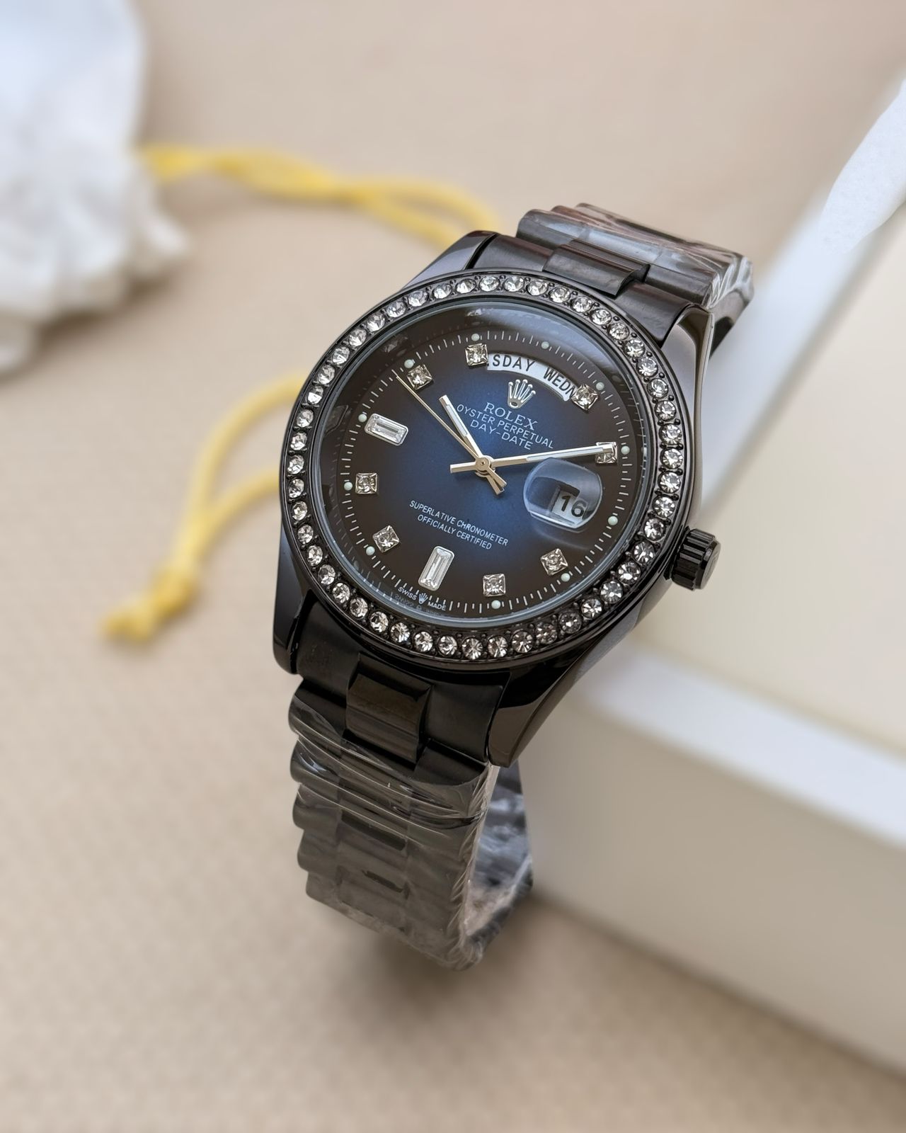 High Quality Rolex DayDate Top Replica 9195 Diamond Plated Rose Gold Bezel maurya watch