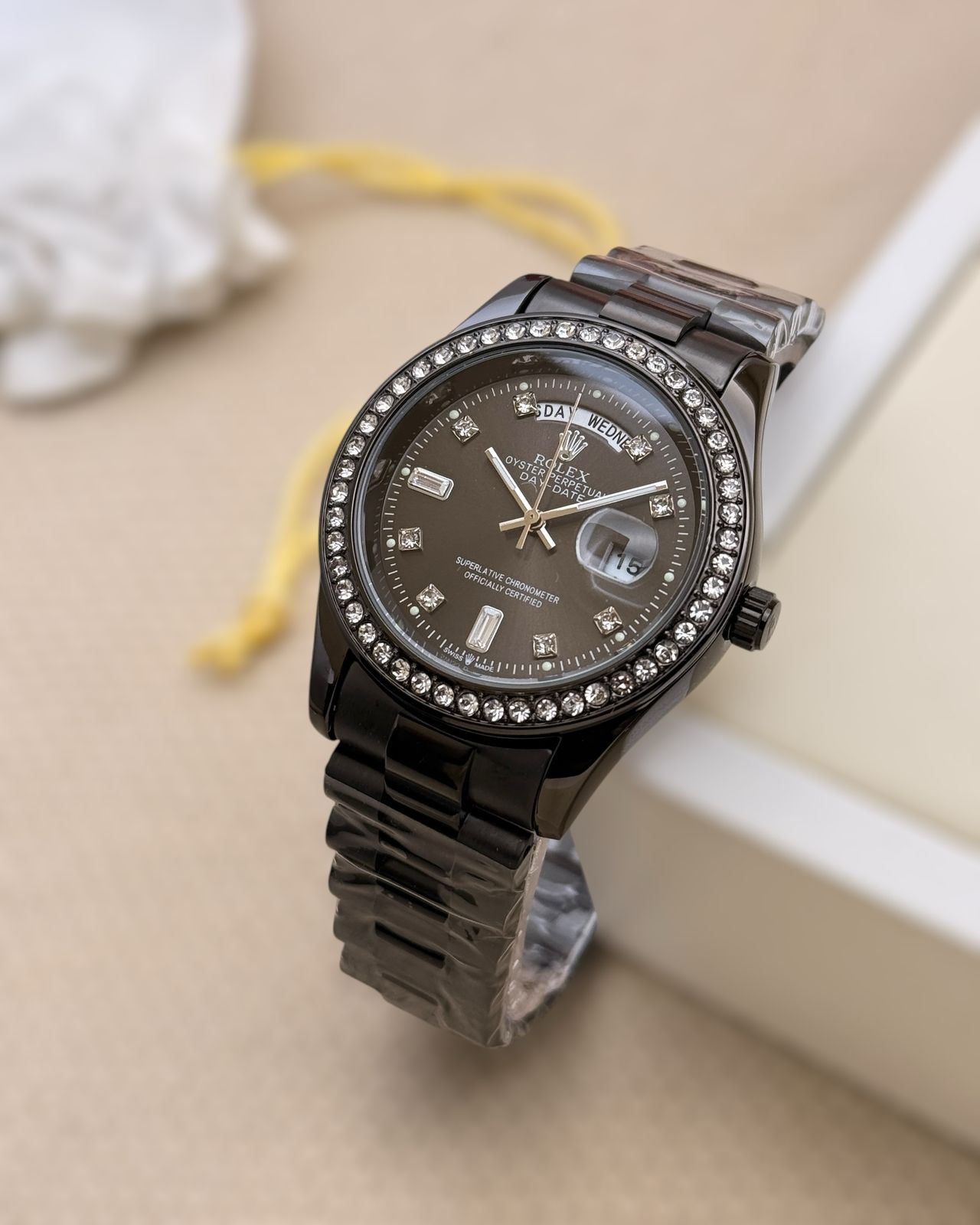 High Quality Rolex DayDate Top Replica 9195 Diamond Plated Rose Gold Bezel maurya watch
