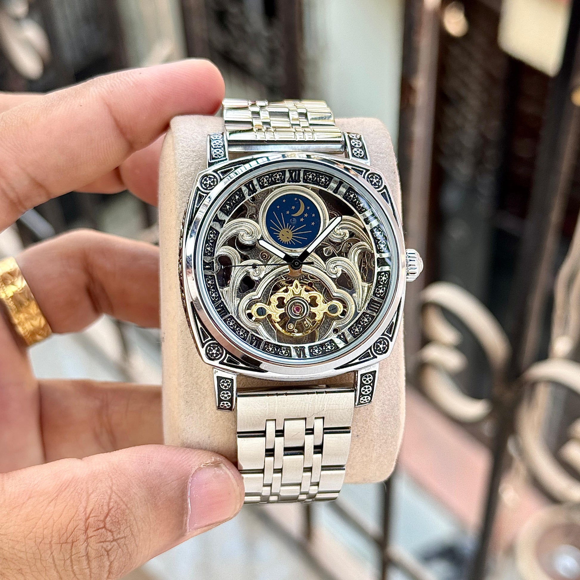 royal charm of the Patek Philippe Skeleton Silver Edition maurya watch