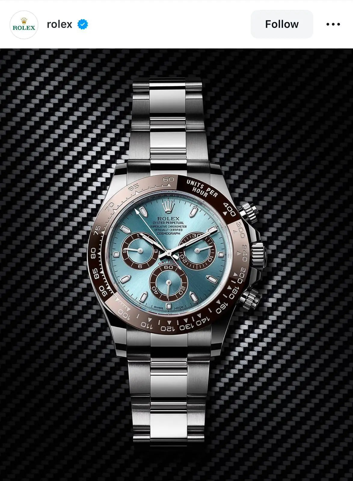 Rolex cosomograph Daytona platinum ice blue dial with Brown CERACHROM BEZEL maurya watch