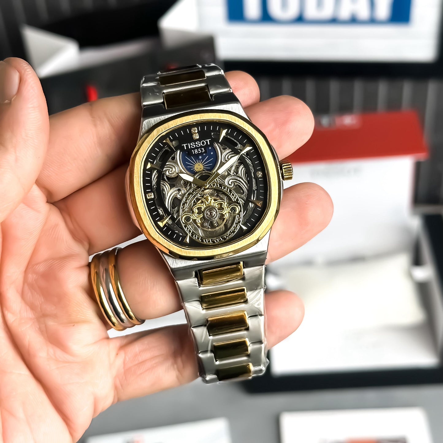 Tissot Sun-Moon Automatic T-complication Mechanical Manual-winding Open Dial Men's Watch