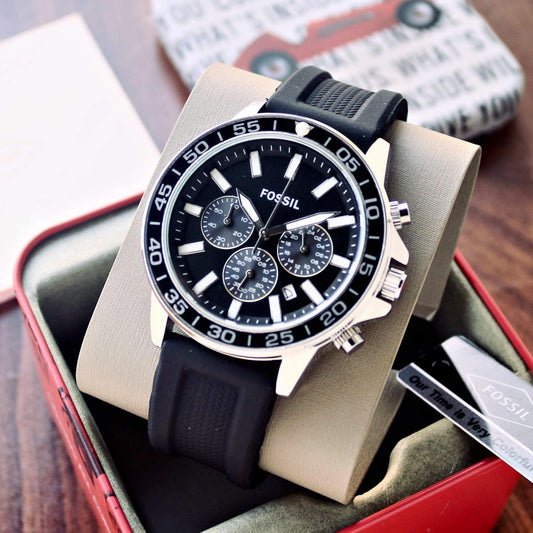 FOSSIL Bannon Men Quartz Black Dial Multi-Function Silicone Watch BQ2494