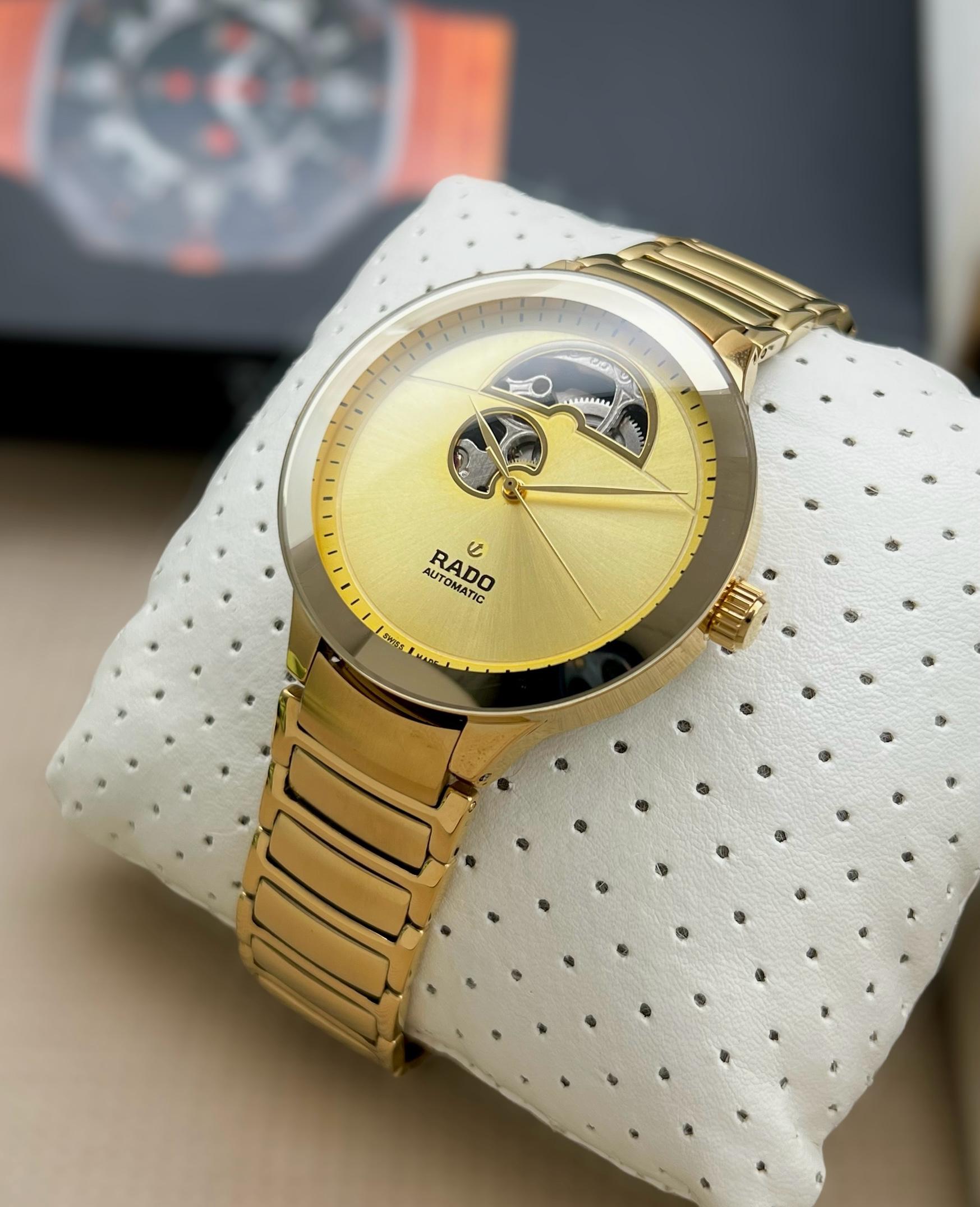 This Rado Automatic Jubilé watch exudes elegance with its exquisite skeleton dial, maurya watch