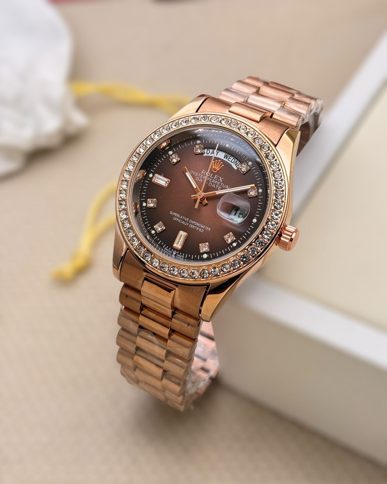 Rolex Day-Date 36 watch: 18 ct Everose gold for men maurya watch