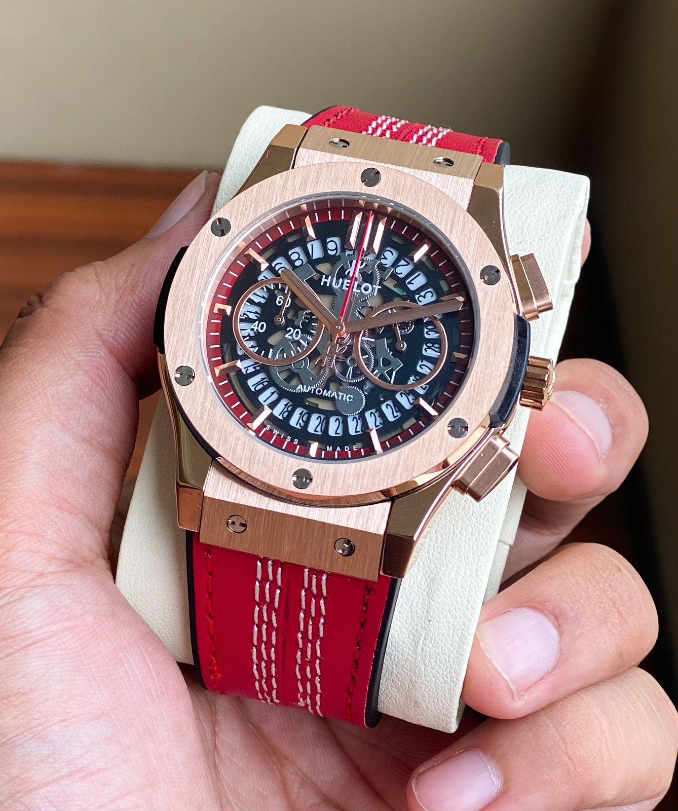 hublot big bang - Red leather strap maurya watch