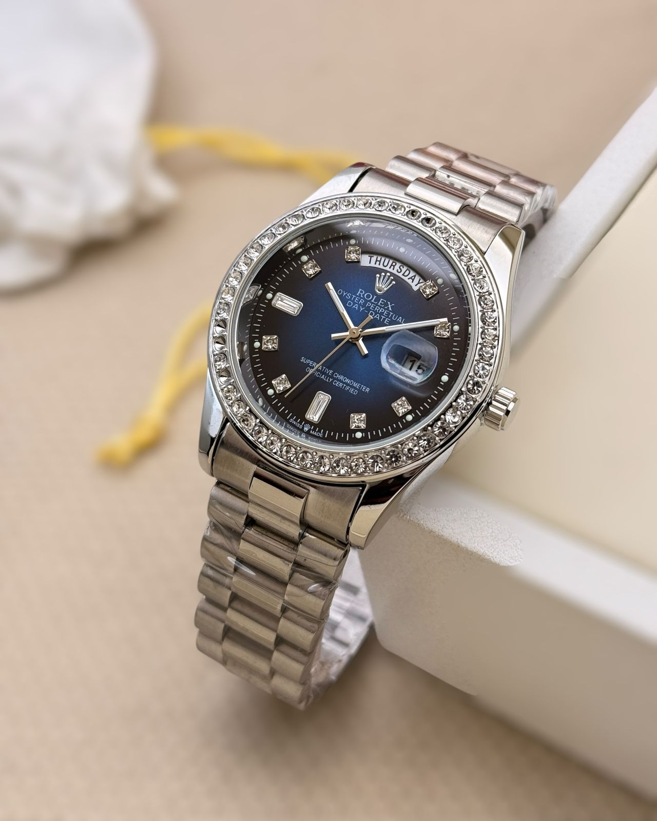 High Quality Rolex DayDate Top Replica 9195 Diamond Plated Rose Gold Bezel maurya watch