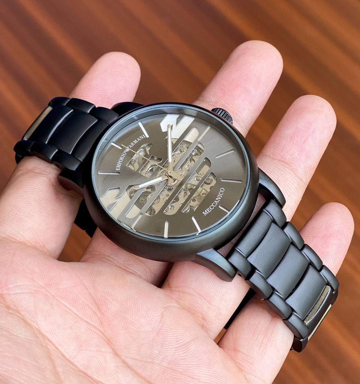 Emporio Armani automatic mechanical analog carbon metal chain watch for men - maurya watch