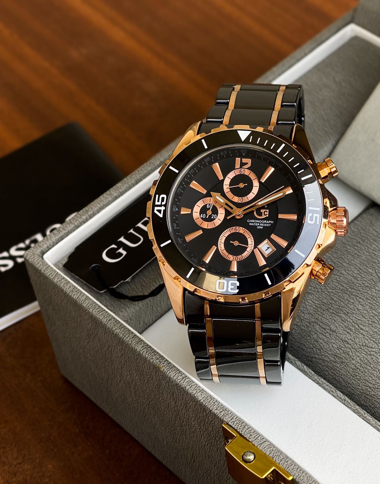 gc black and golden dial watch | gucci watch | maurya watch