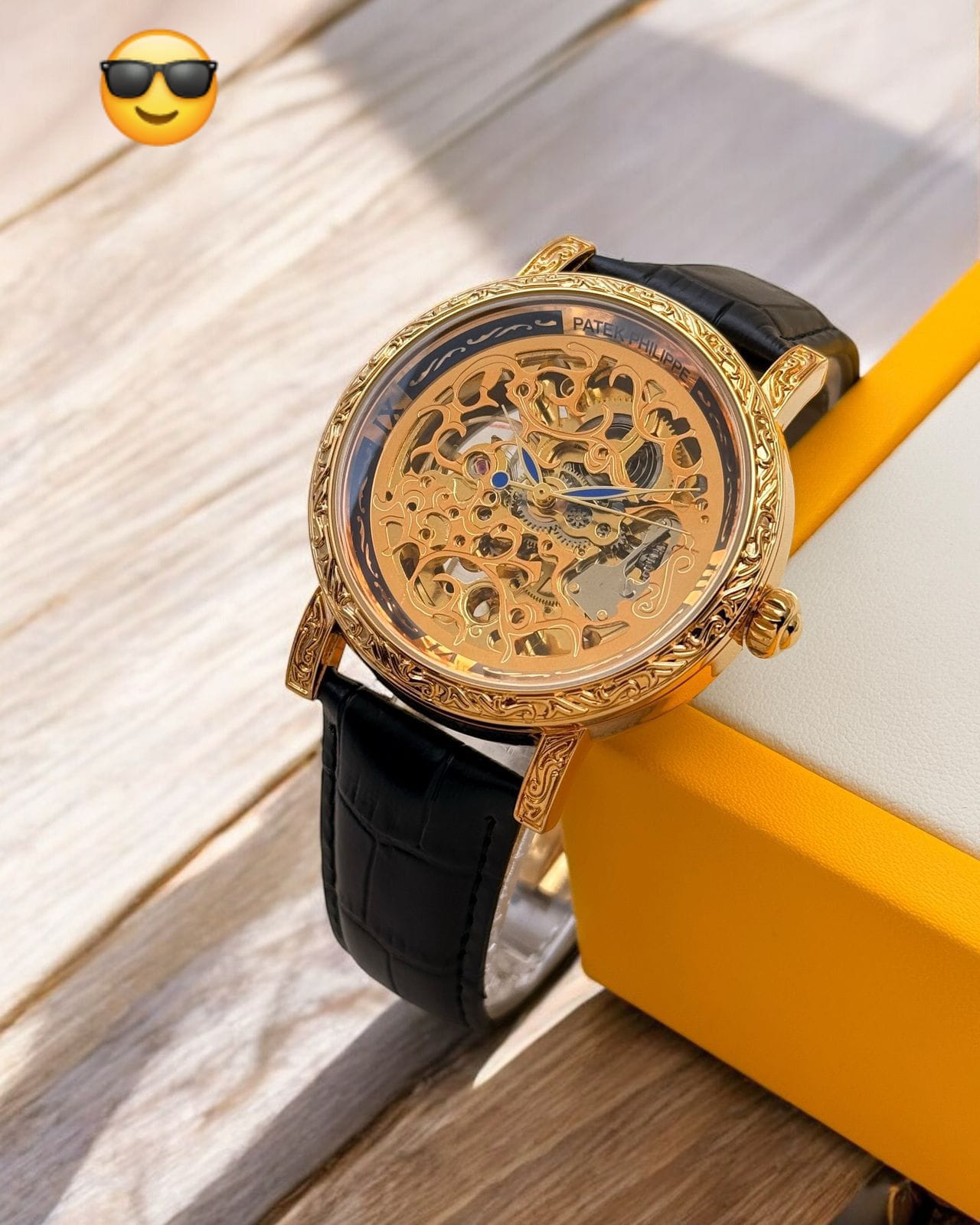 patek phillippe golden dial leather strap mwn's wrist watch | patek phillippe | maurya watch