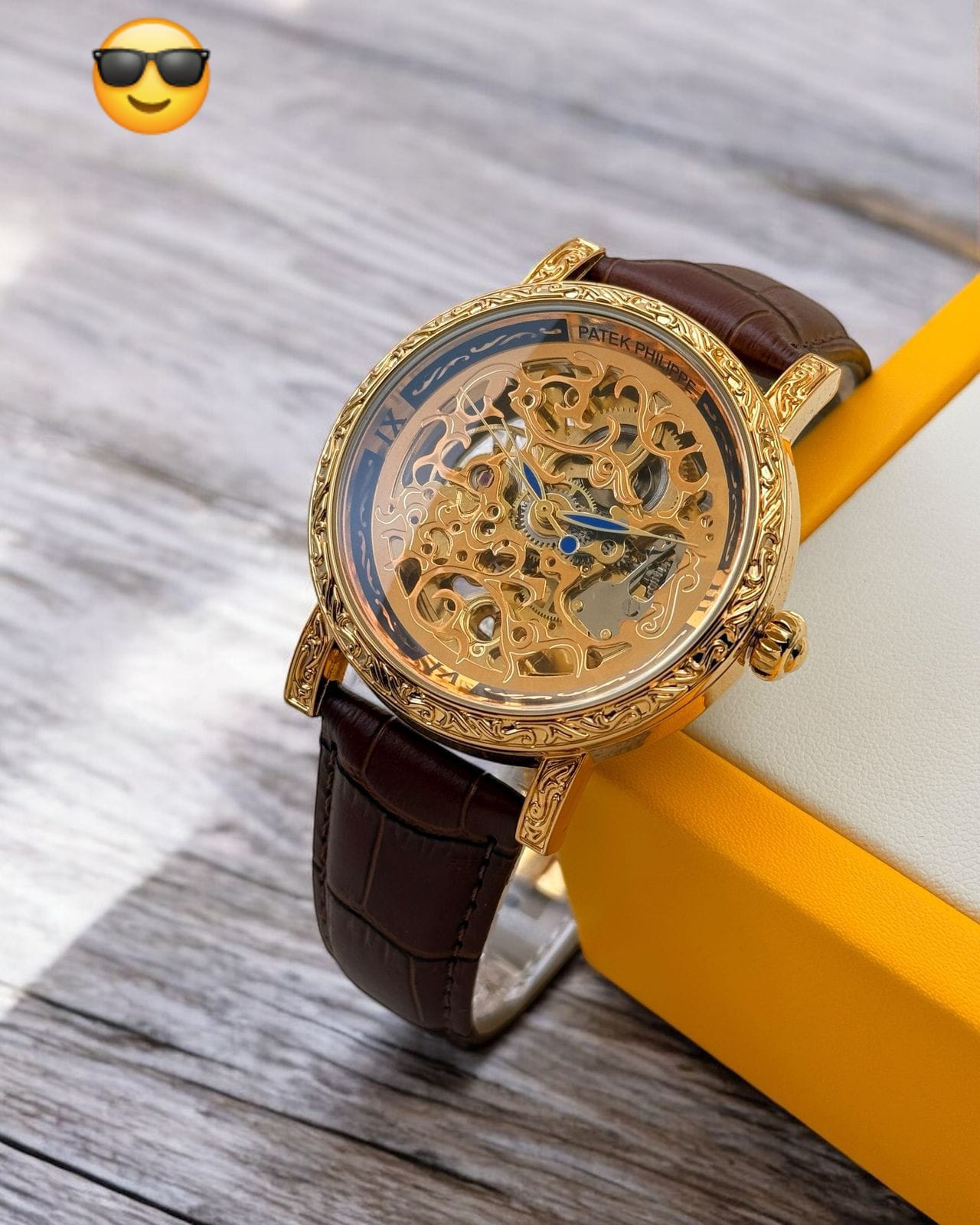 patek phillippe golden dial leather strap mwn's wrist watch | patek phillippe | maurya watch