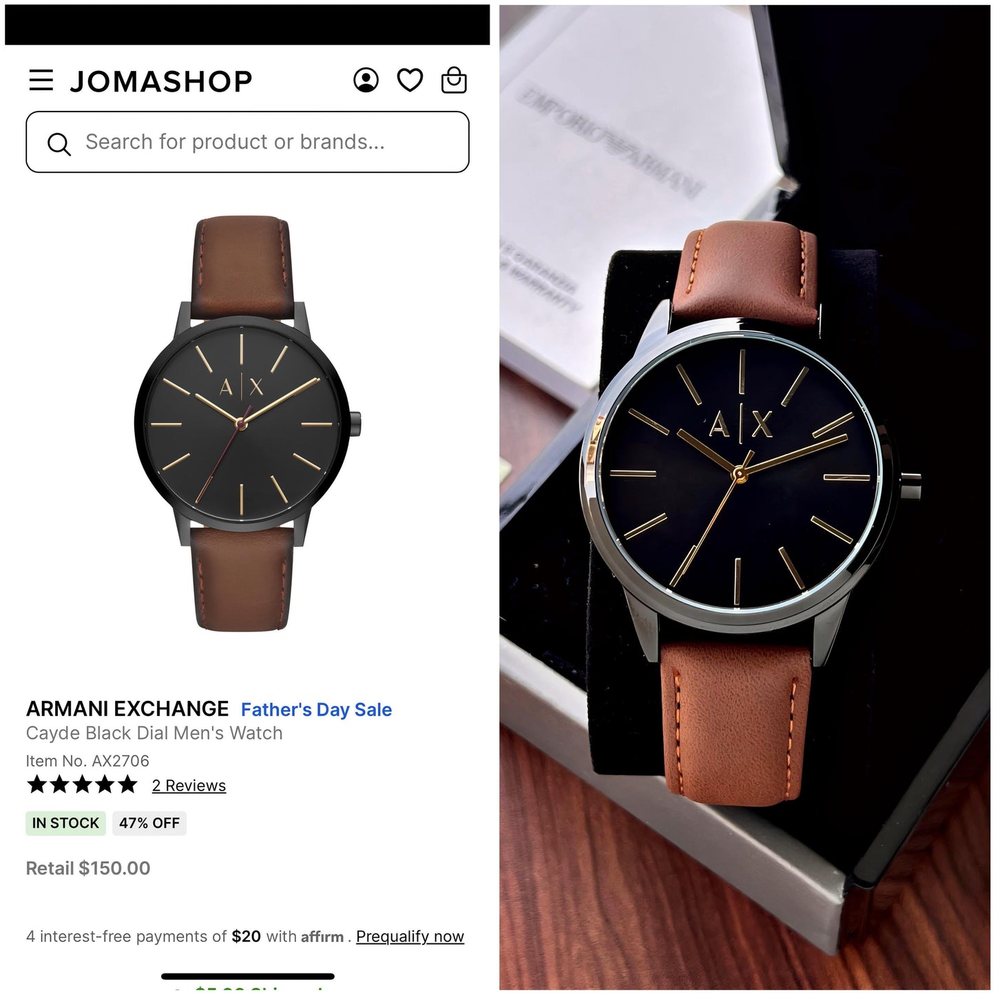 ✅ The Armani Exchange Cayde brown strap black dial wrist watch maurya watch