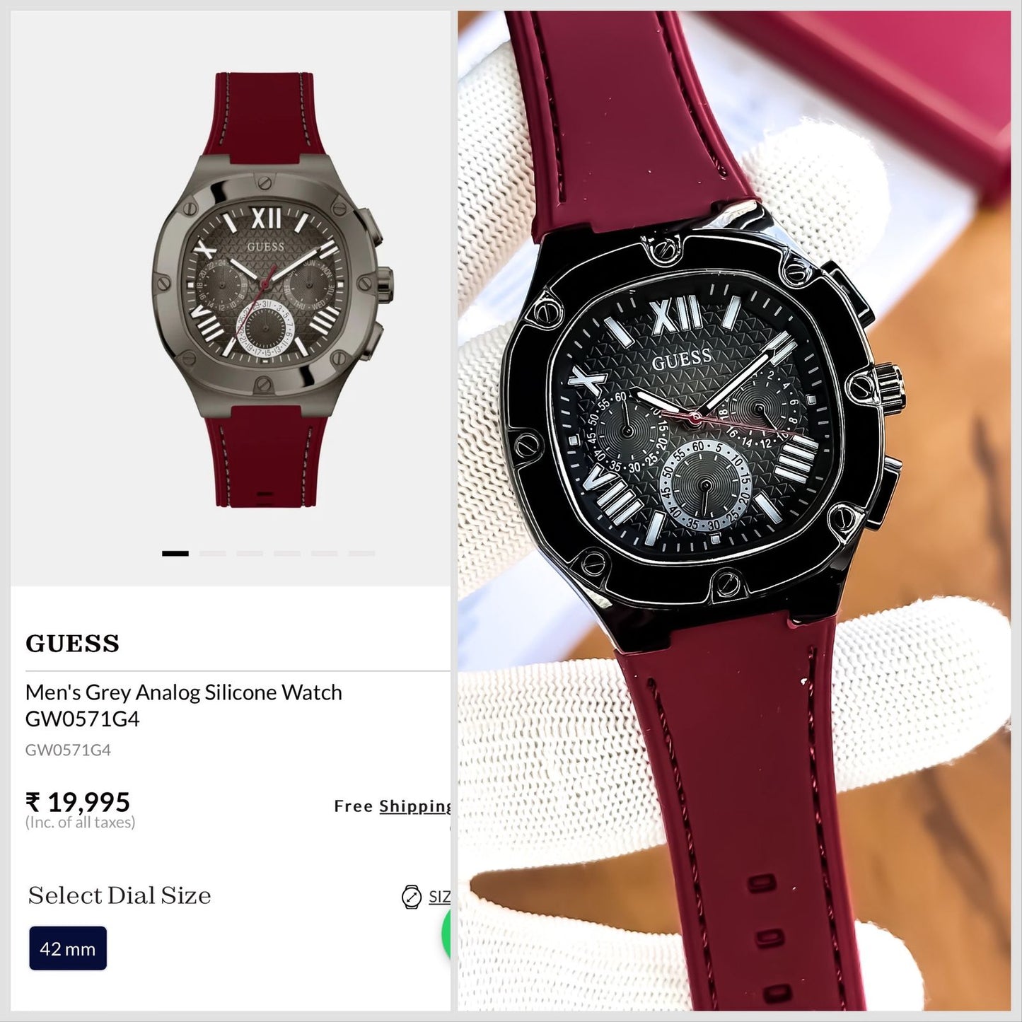 guess grey men's analog silicon watch maurya watch