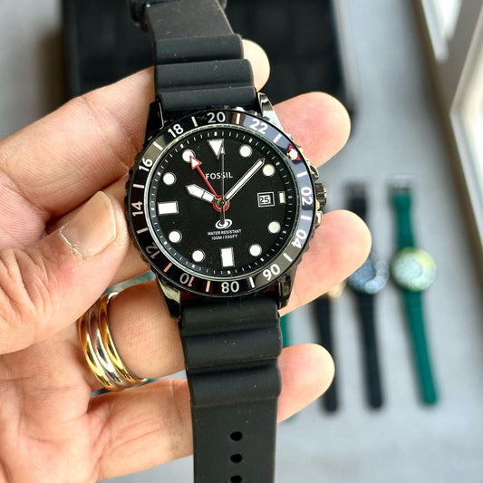 fossil gmt FS5992 black fibre strap maurya watch
