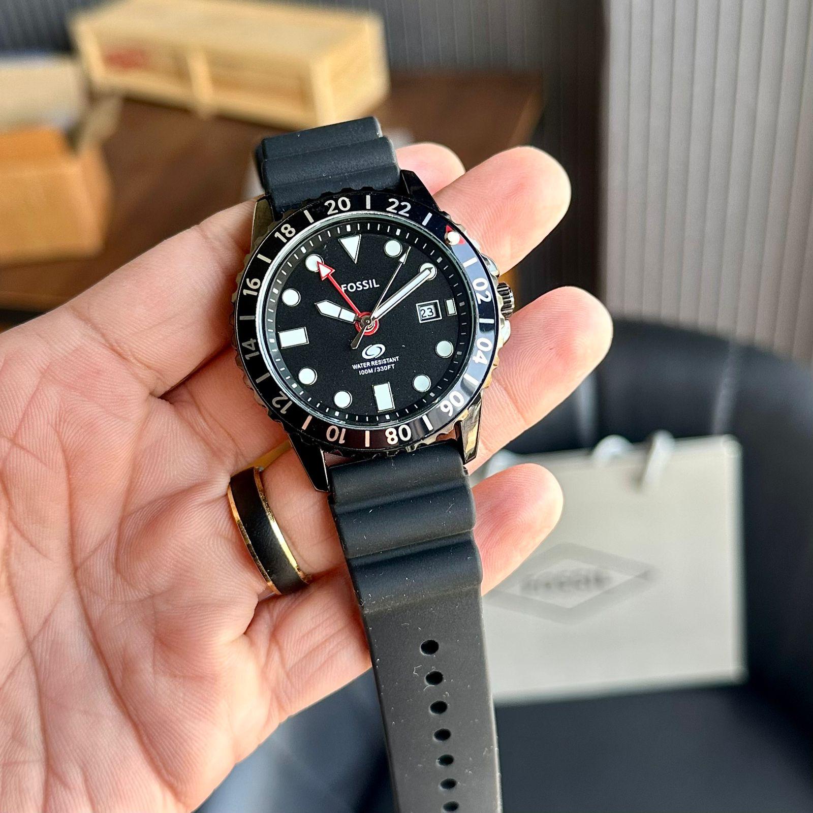 fossil gmt FS5992 black fibre strap maurya watch