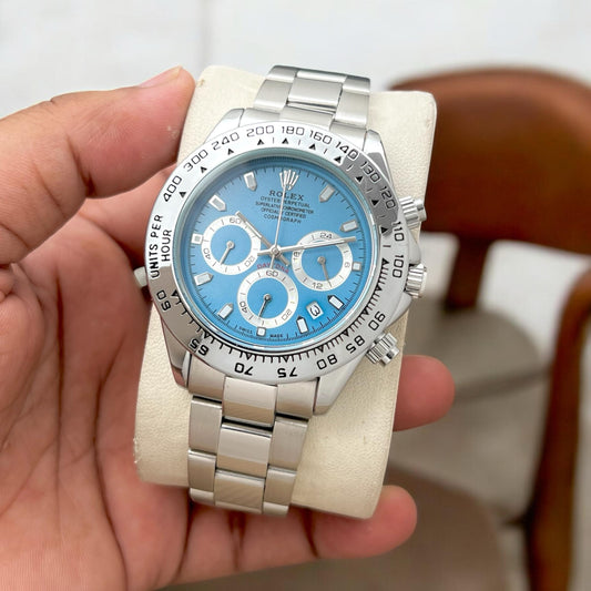 rolex daytona round dial silver chain maurya watch