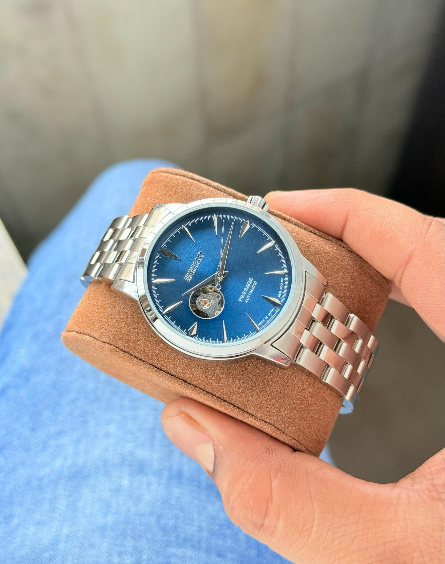 seiko blue semi skeleton chronograph working automatic movement H.R.S watches