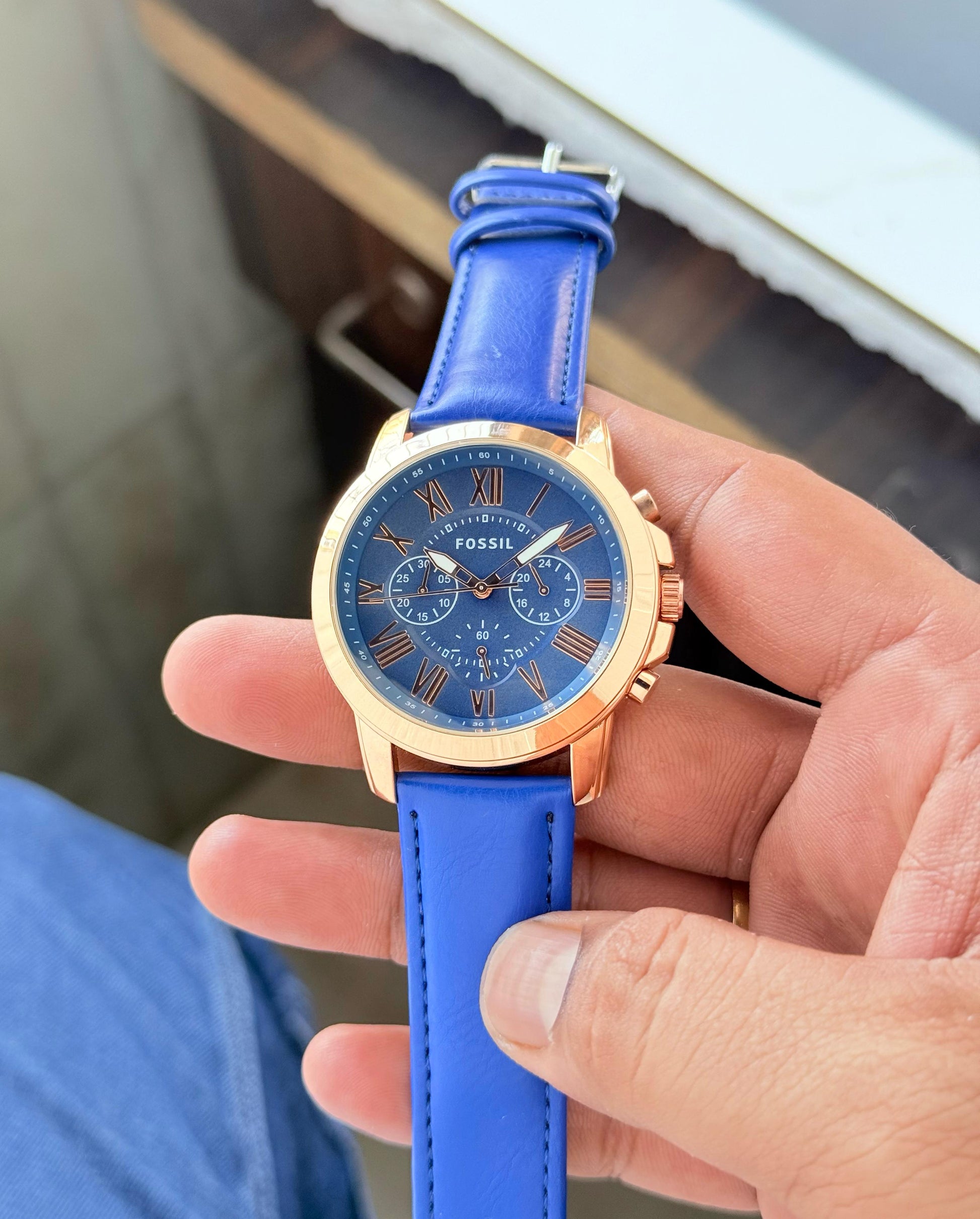 FOSSIL GRANT CHRONOGRAPH Blue leather  ORIGINAL mode H.R.S watches