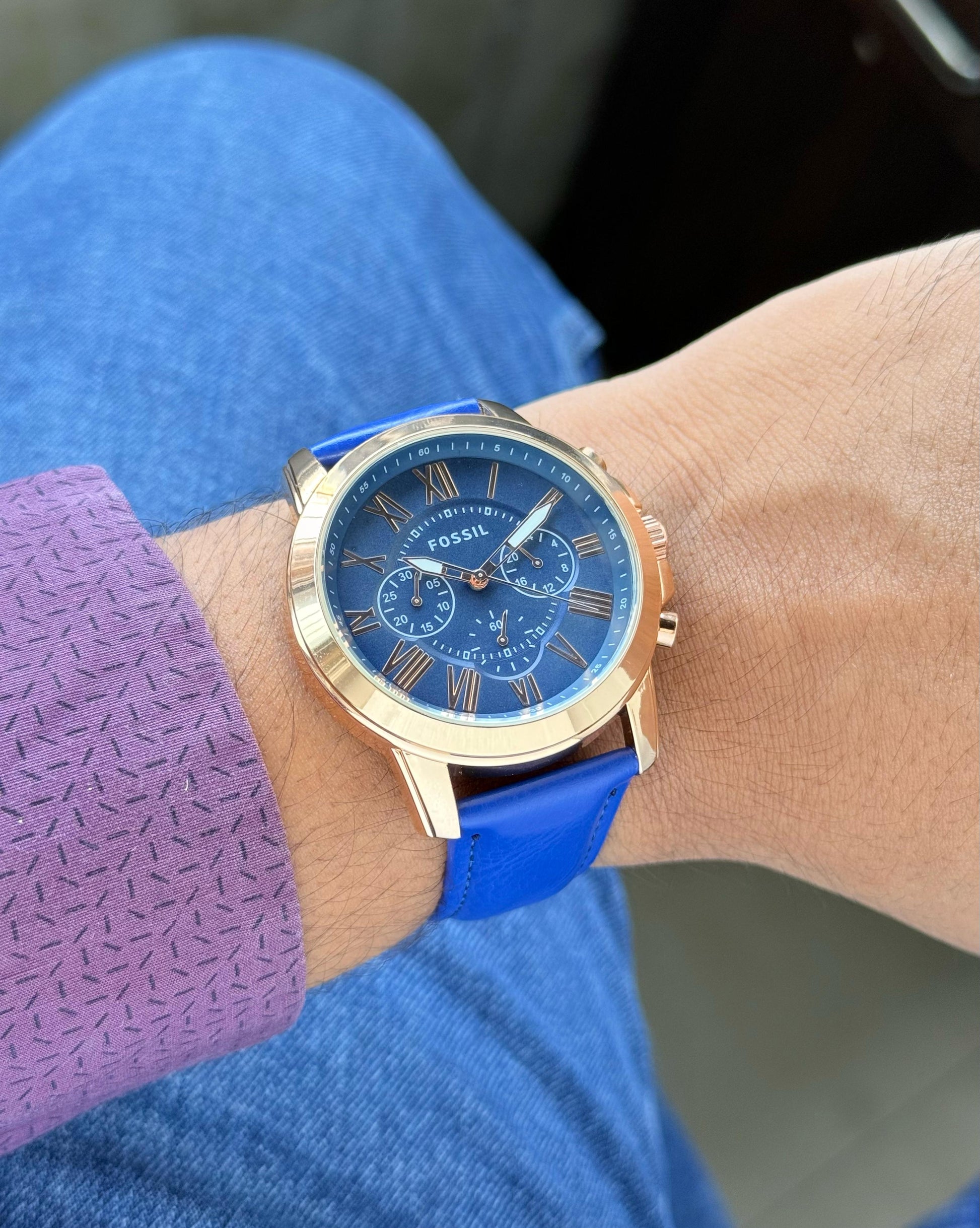 FOSSIL GRANT CHRONOGRAPH Blue leather  ORIGINAL mode H.R.S watches