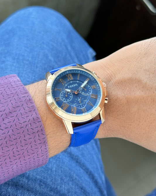FOSSIL GRANT CHRONOGRAPH Blue leather  ORIGINAL mode H.R.S watches