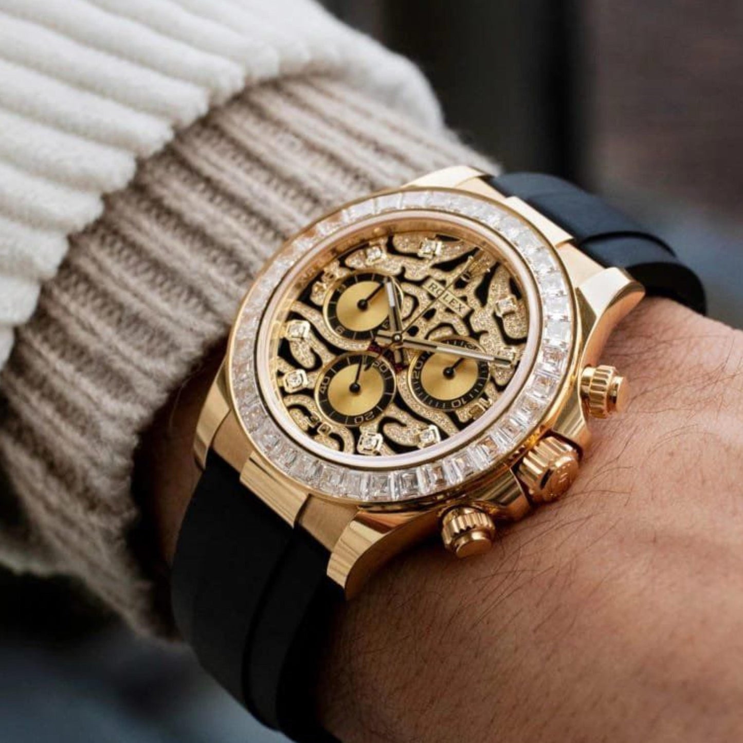 The Rolex Cosmograph Daytona Men's White Gold With Dimond Bazel Dial Original Stainless Steel Watch ✨ maurya watch