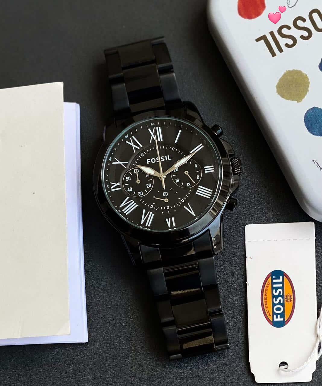 Fossil metal black chain for men maurya watch