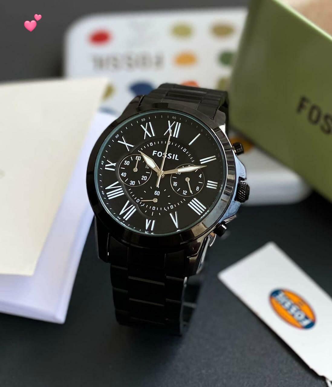 Fossil metal black chain for men maurya watch