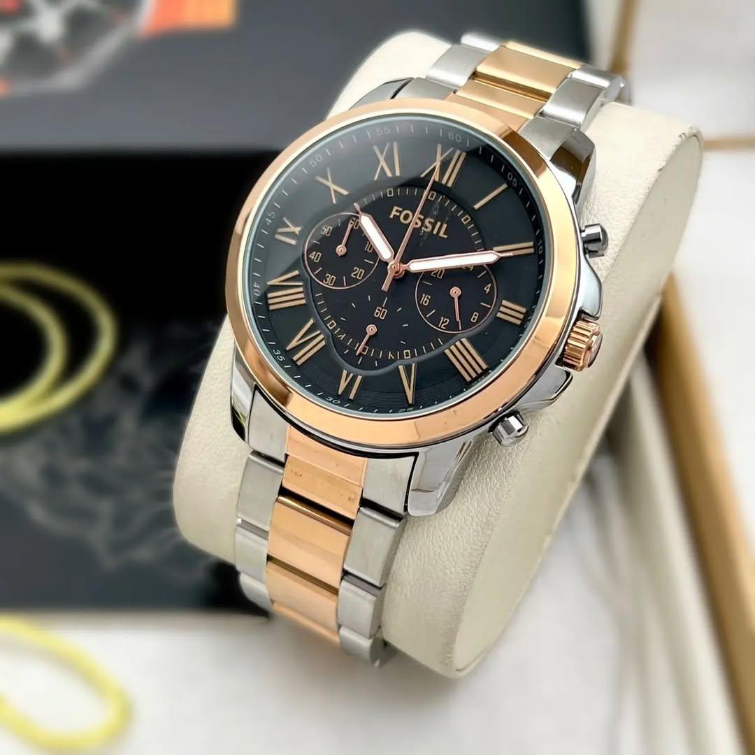 Fossil metal black chain for men maurya watch