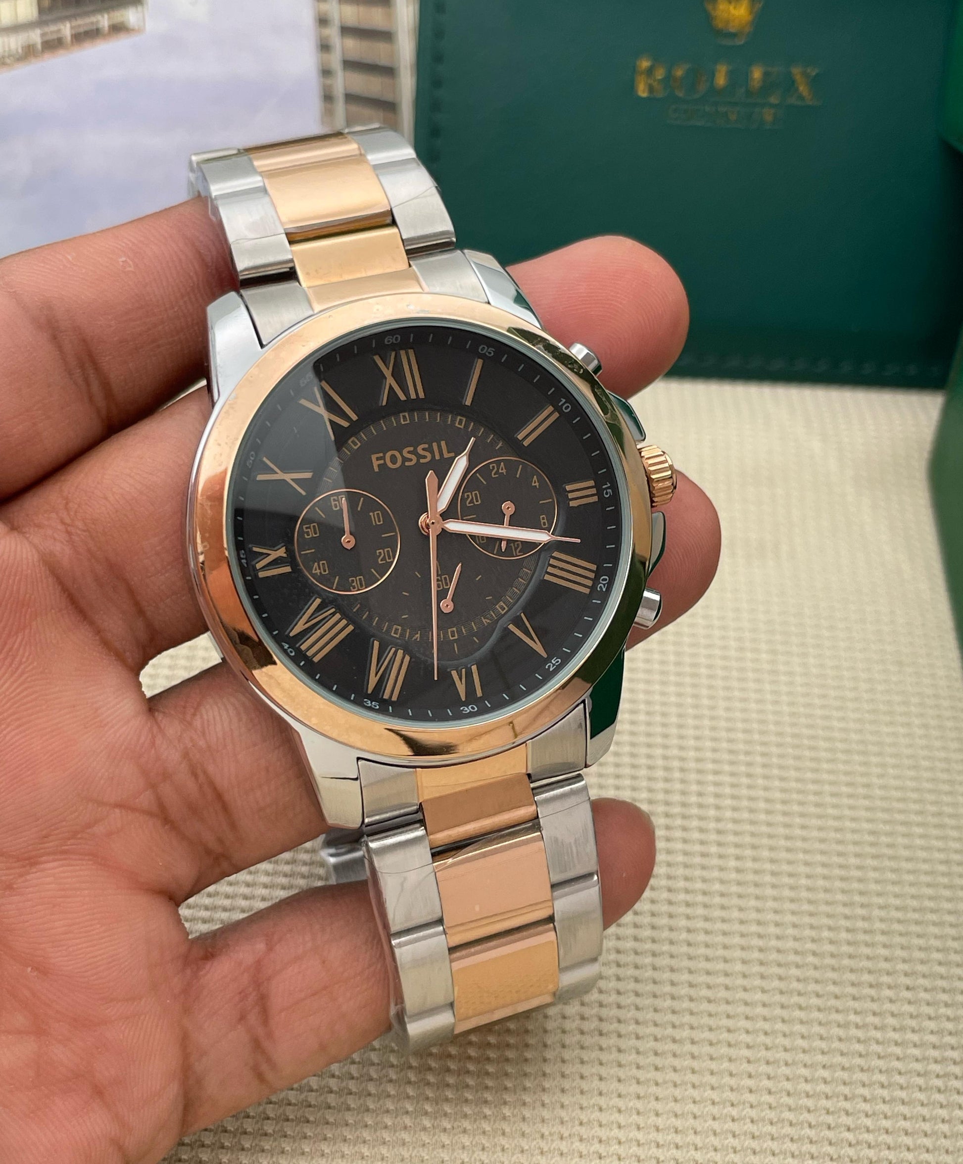 Fossil metal black chain for men maurya watch