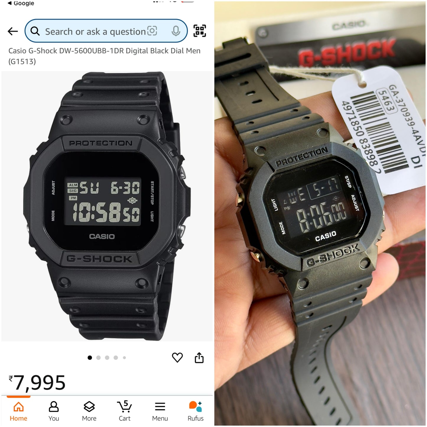 Casio G-Shock DW-5600UBB-1DR maurya watch