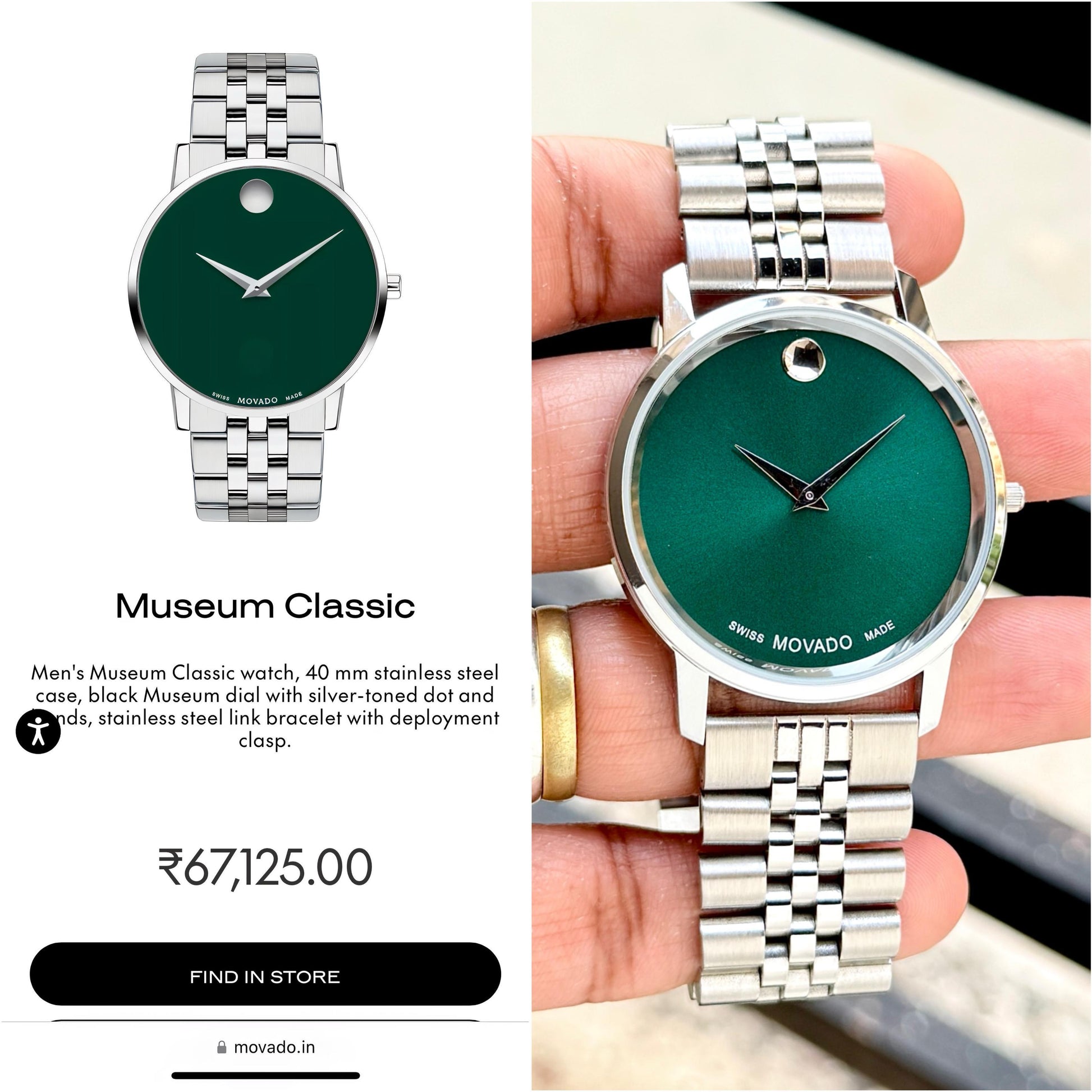 MOVADO  Green Dial Watch For Men’s maurya watch