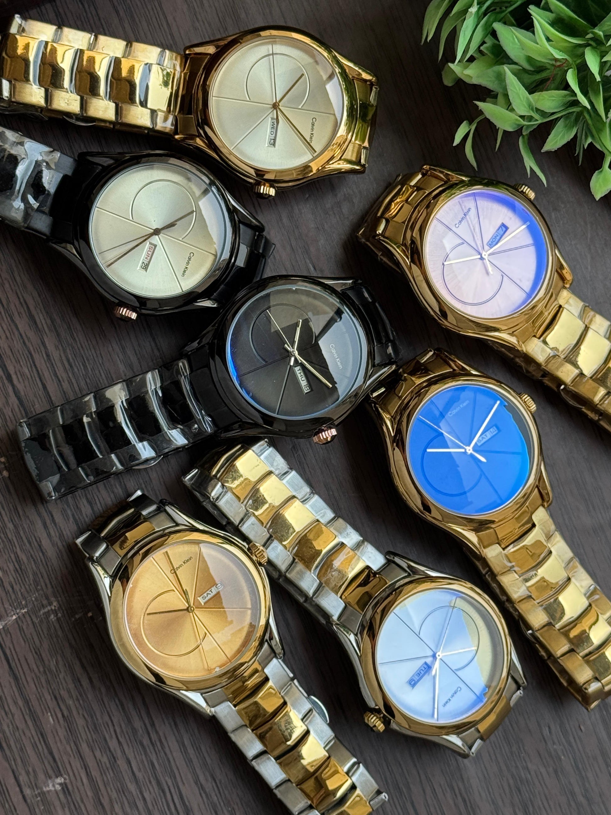 CK luxurious gold finish and sleek minimalist design. maurya watch