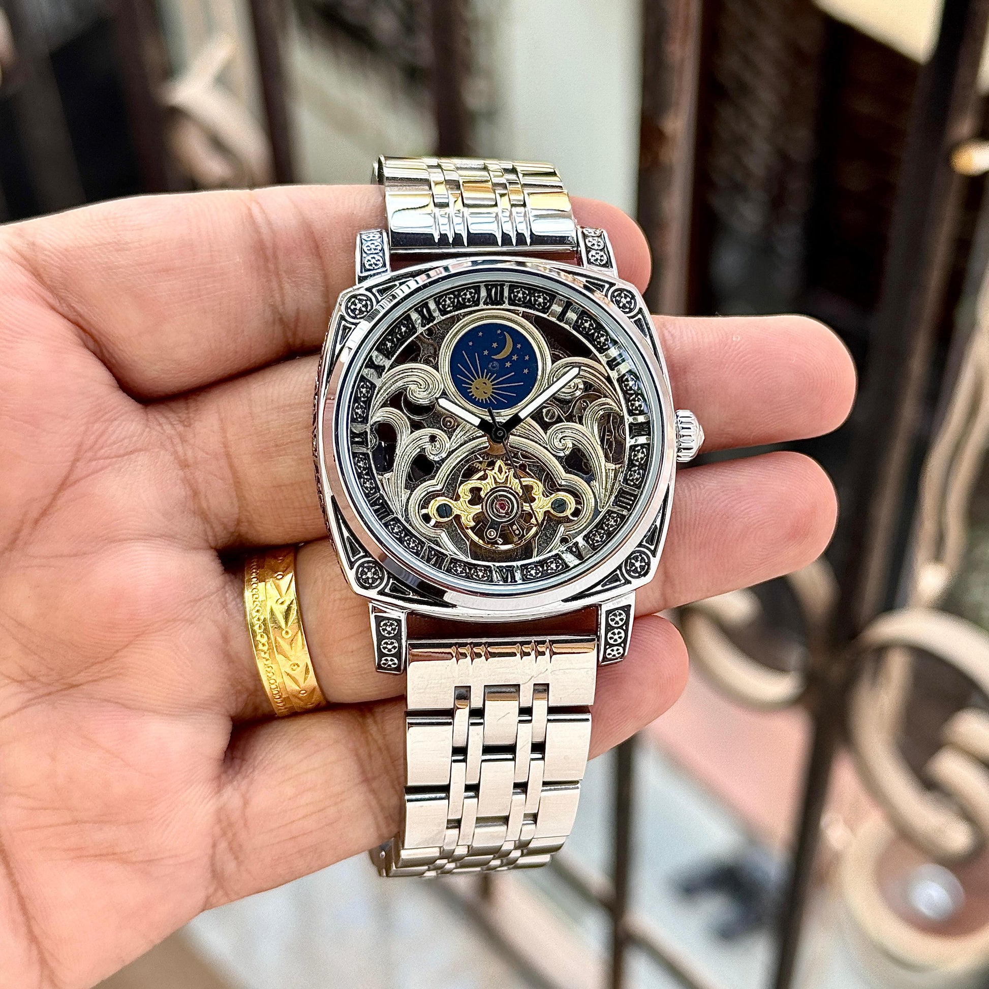 royal charm of the Patek Philippe Skeleton Silver Edition maurya watch