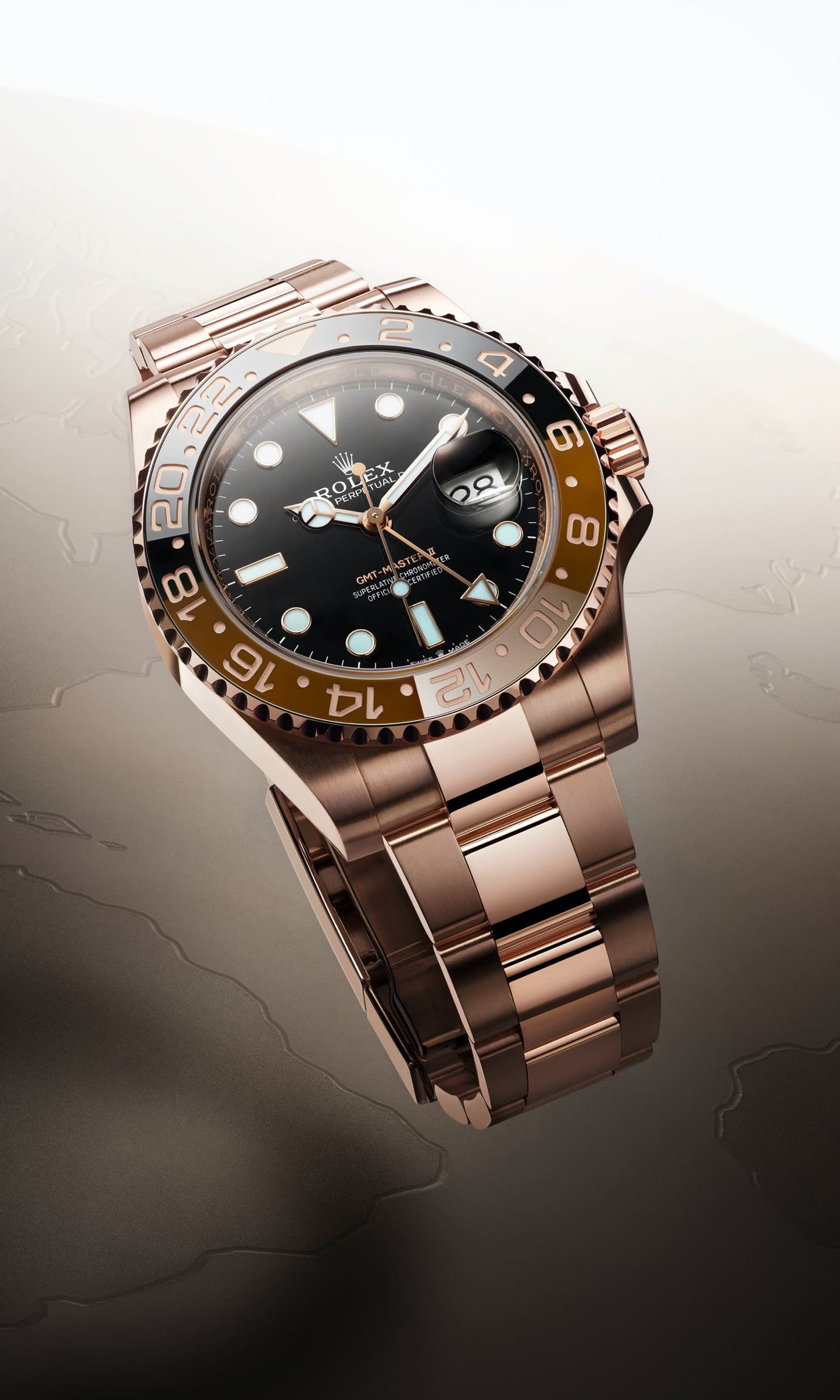 Rolex GMT Master 2 ever rose 3 Link Stainless Steel bracelet. maurya watch