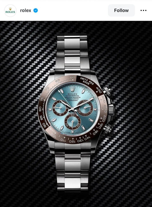 Rolex cosomograph Daytona platinum ice blue dial with Brown CERACHROM BEZEL maurya watch