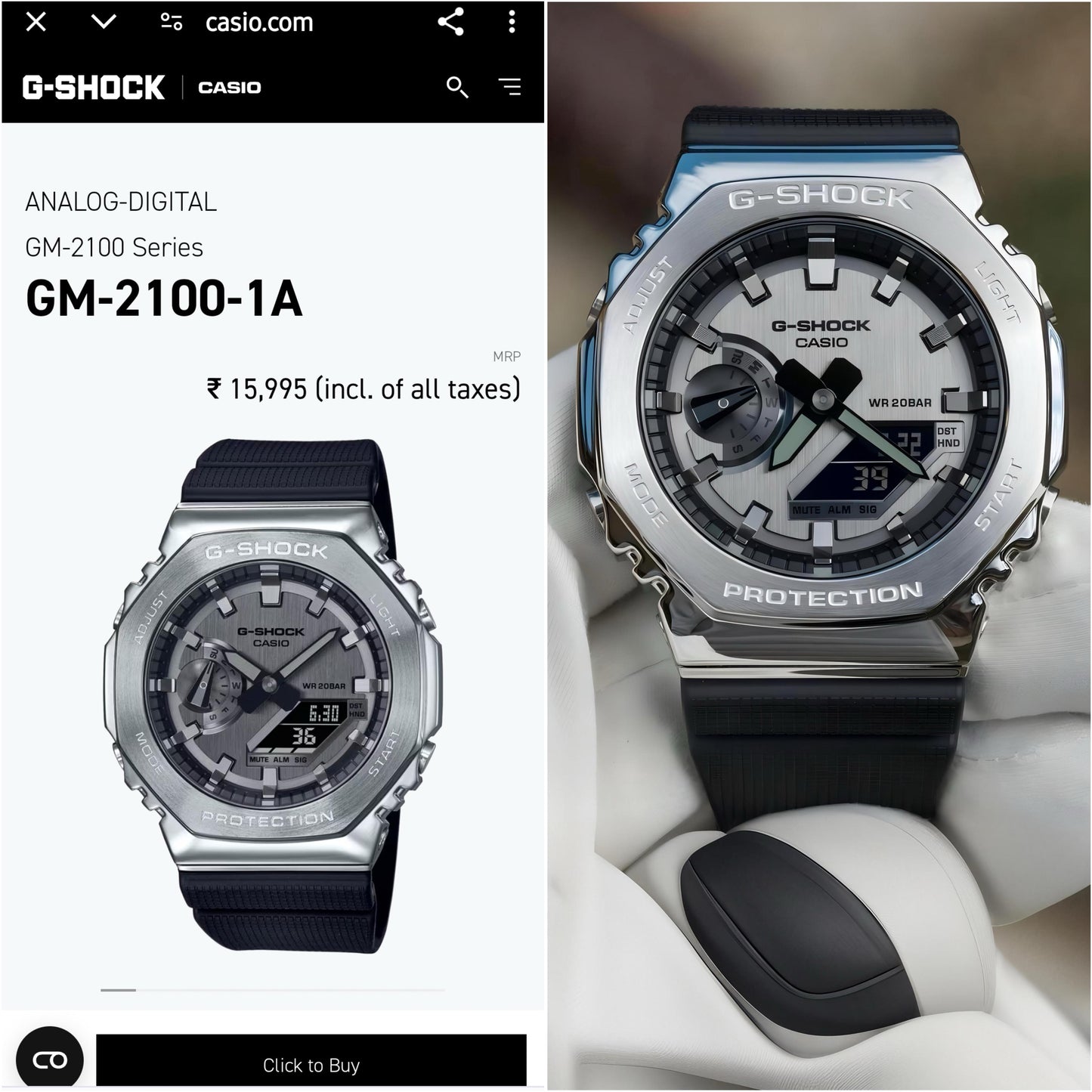 🔥 G-SHOCK GM-2100-1A – Premium First Copy | Unisex Metal Series | Full Functional Digital Display 🔥