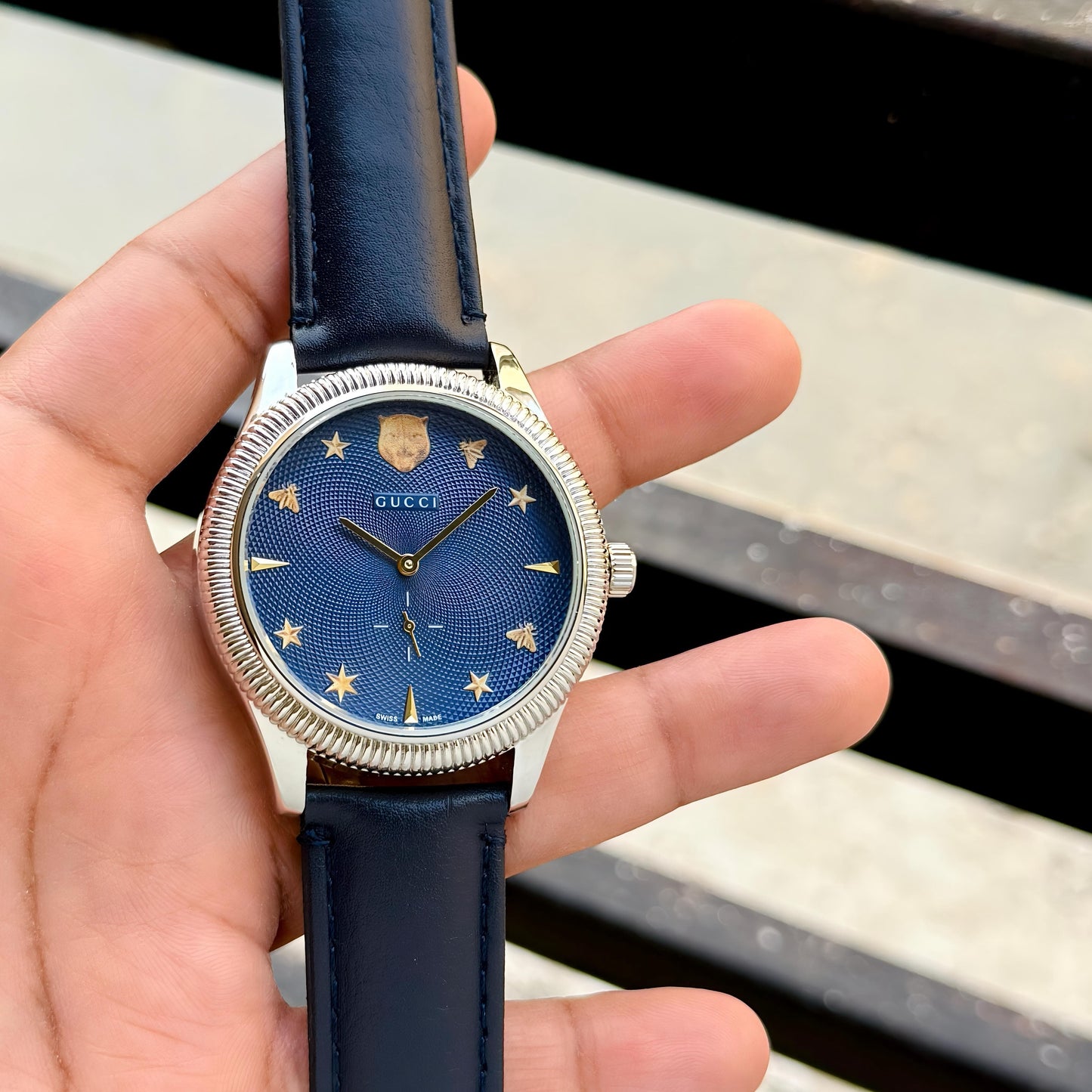 🔥 GUCCI G-TIMELESS – 7AA PREMIUM FIRST COPY | MEN'S LUXURY WATCH | STAINLESS STEEL & BLUE LEATHER 🔥