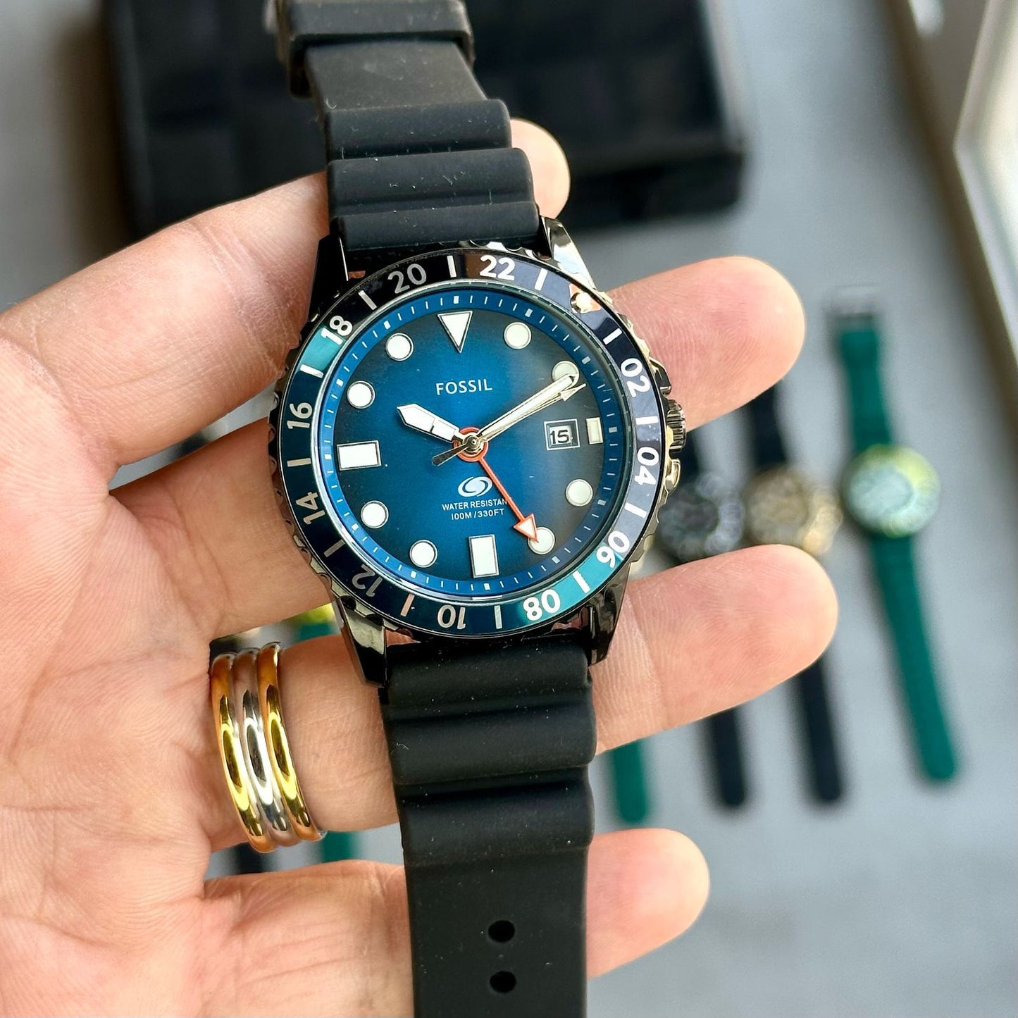 Fossil Blue GMT Black Belt – Premium First Copy Men’s Watch | 100M Water Resistant | Japanese Quartz Movement  100% Premium Quality – Pure First copy