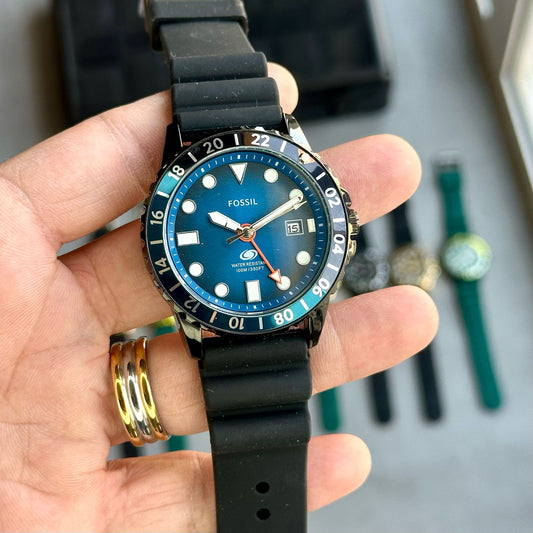 Fossil Blue GMT Black Belt – Premium First Copy Men’s Watch | 100M Water Resistant | Japanese Quartz Movement  100% Premium Quality – Pure First copy