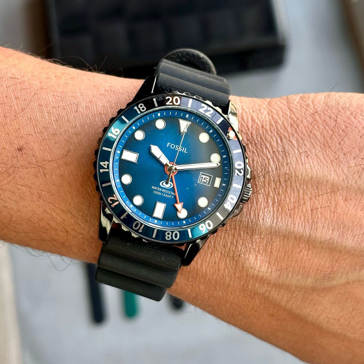 Fossil Blue GMT Black Belt – Premium First Copy Men’s Watch | 100M Water Resistant | Japanese Quartz Movement  100% Premium Quality – Pure First copy