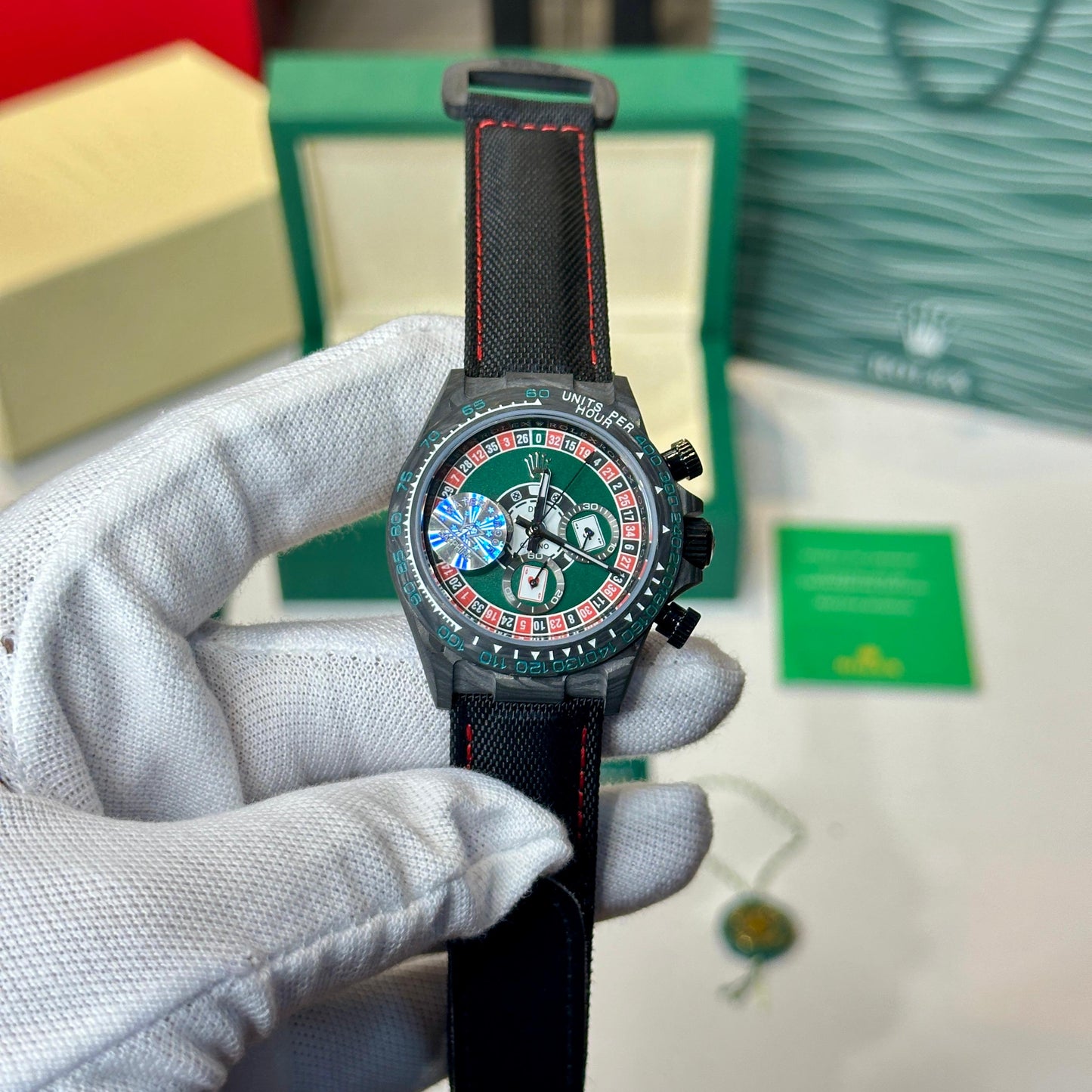 Buy Rolex DIW Cosmograph Carbon Fiber Lucky Player Casino | Nylon Strap Premium Automatic Pure First Copy – Maurya Watch India