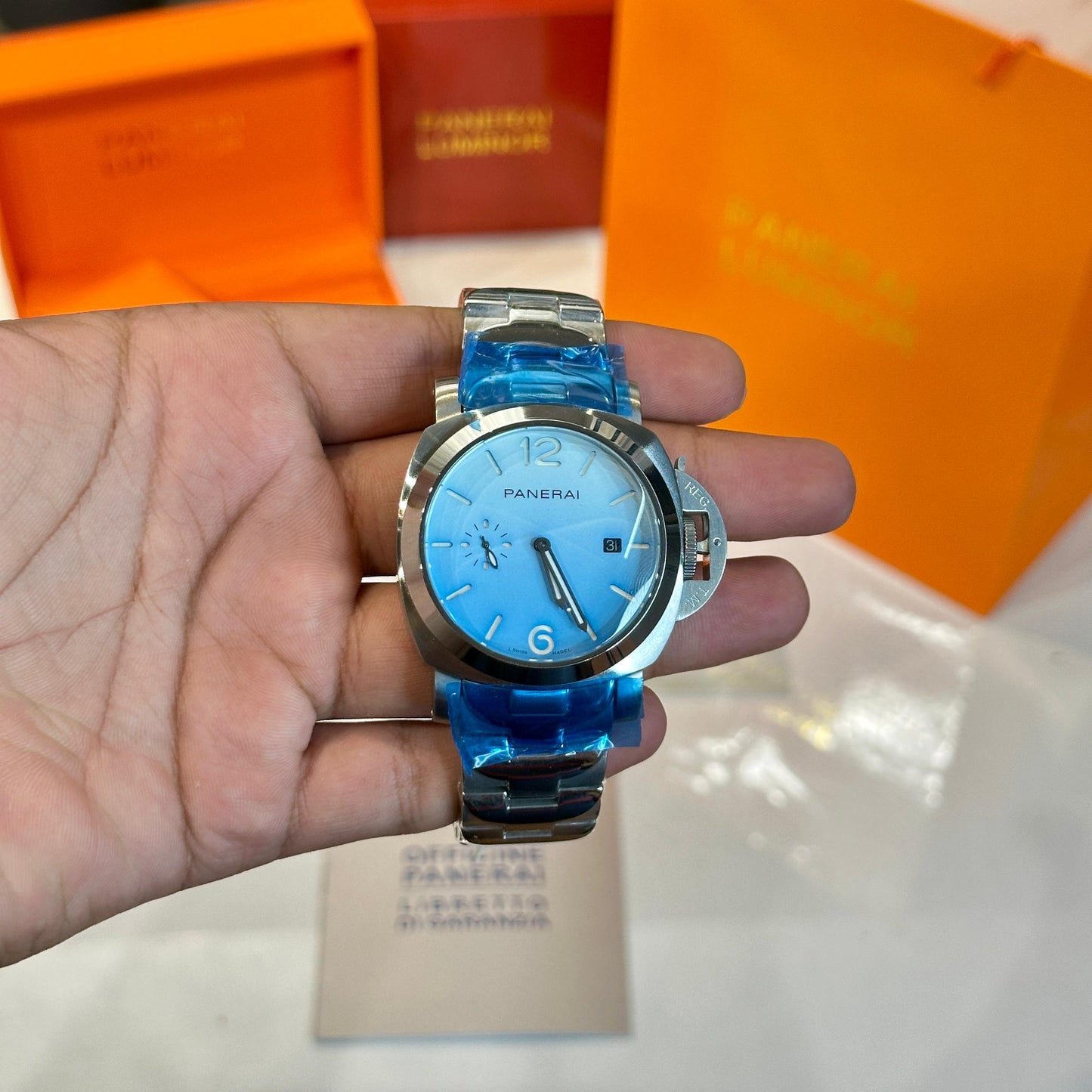 Buy Luminor Panerai Due Pastello PAM01309 | Metal Strap Premium Automatic Pure First Copy Watch – Maurya Watch India