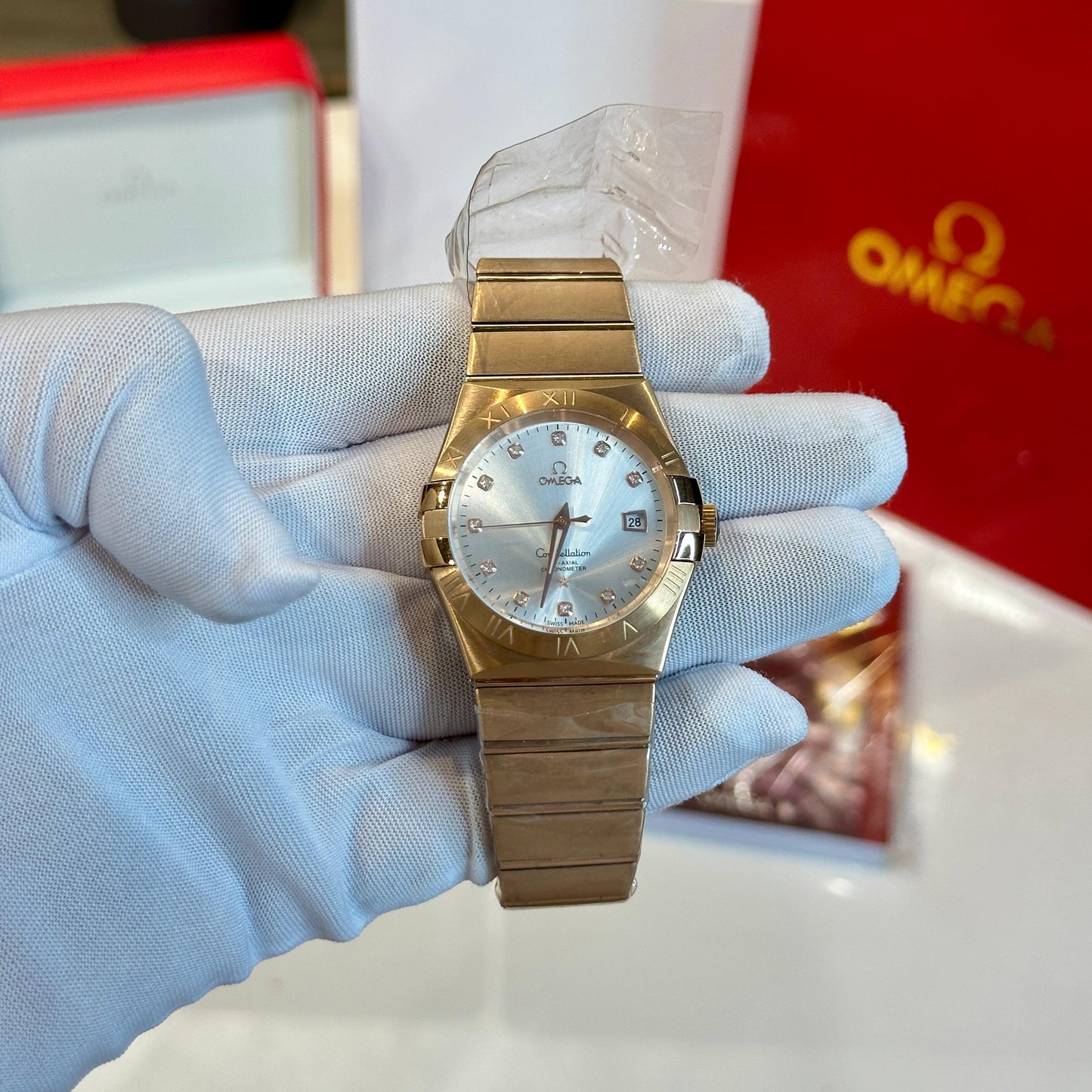 Buy OMEGA Constellation Rosegold Metal Strap | Premium Automatic Pure First Copy Watch – Maurya Watch India