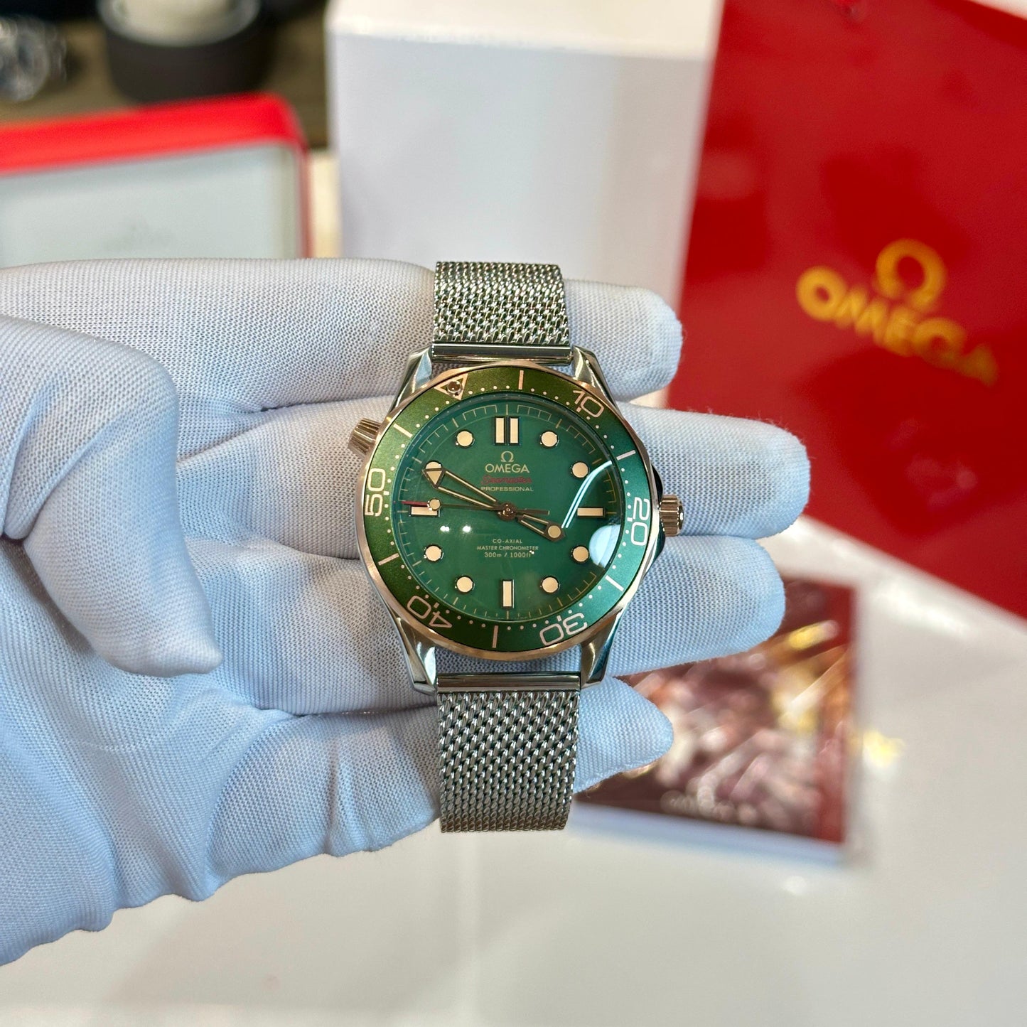 Buy OMEGA Seamaster Diver 300M Deep Green Mesh Chain | Premium Automatic Pure First Copy Watch – Maurya Watch India